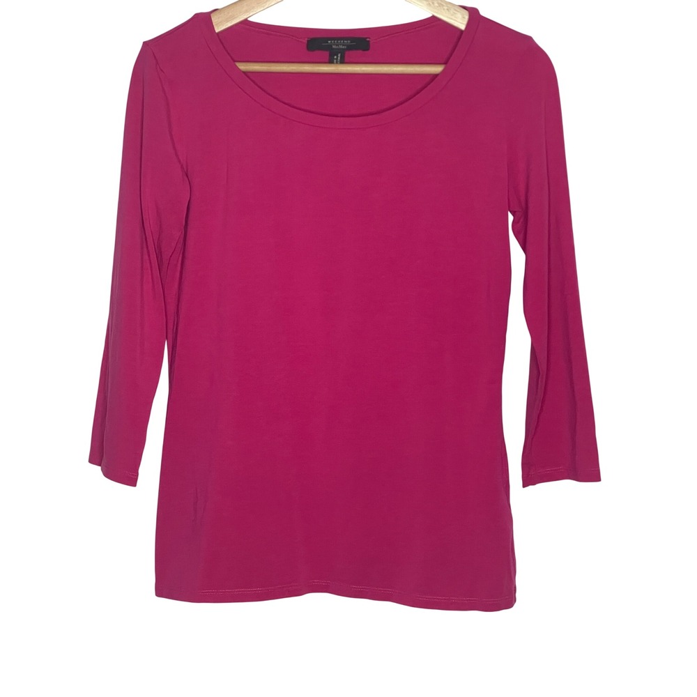 Weekend Max Mara Magenta Pink Scoop Neck 3/4 Sleeve Jersey Top Butterfly Logo